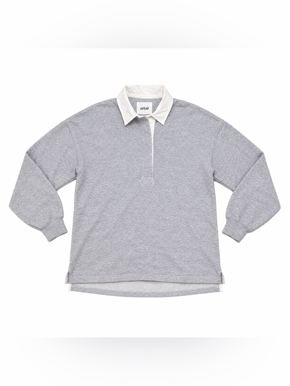 Aerie Prep Rally Oversized Rugby Sweatshirt Gray White XS NWT